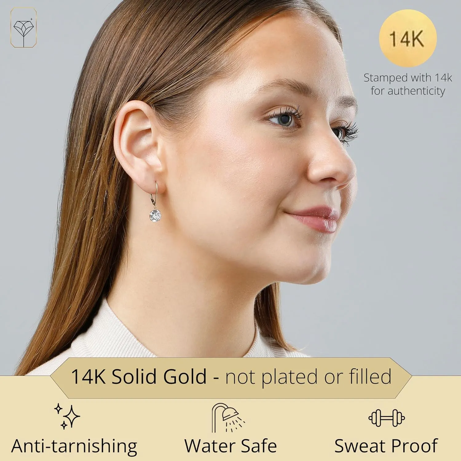 14k Gold Leverback Cubic Zirconia Dangle Earrings | Solid Real White or Yellow Gold Dangle Earrings for Women | 1-8 CT.TW 14k Gold Earrings for Women | CZ Cubic Zirconia Drop Earrings by MAX   STONE