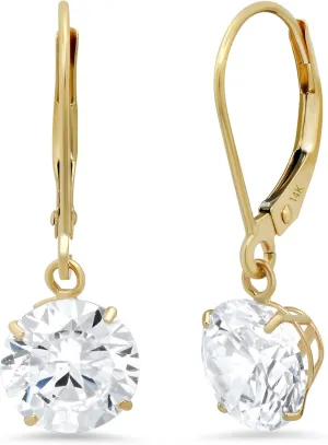 14k Gold Leverback Cubic Zirconia Dangle Earrings | Solid Real White or Yellow Gold Dangle Earrings for Women | 1-8 CT.TW 14k Gold Earrings for Women | CZ Cubic Zirconia Drop Earrings by MAX   STONE