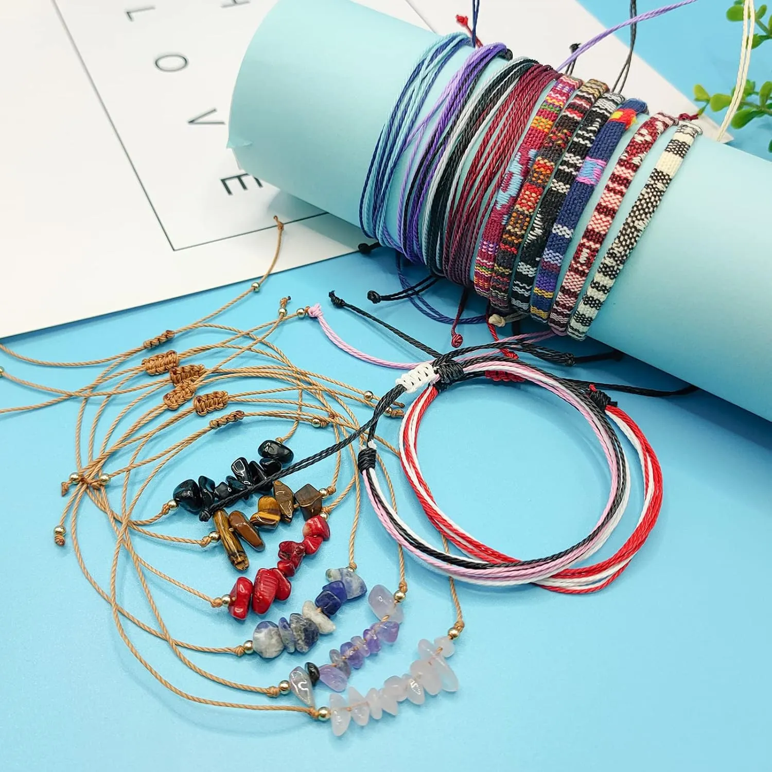 18 Pcs Boho Surfer Beach Bracelet Ankle Crystal Anklets Adjustable,Bracelets For Men, Handmade Hippie Braided Bracelets Waterproof, String Rope Ankle Bracelets Summer Woven Jewelry for Men Women