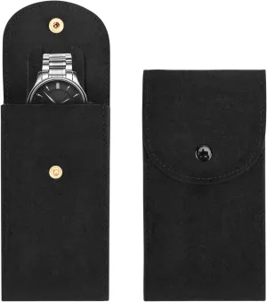 2PCS Watch Pouch, Portable Flannelette Watch Storage Bag Watch Travel Pouch Watch Organizer Bag for Men and Women (Black)