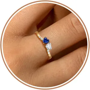 Birthstone Rings for Women Teen Girl Gifts Stacking Gold Rings Non Tarnish 2 Love Heart Birthstone Promise Wedding Mothers Day Anniversary Birthday Gift Jewelry