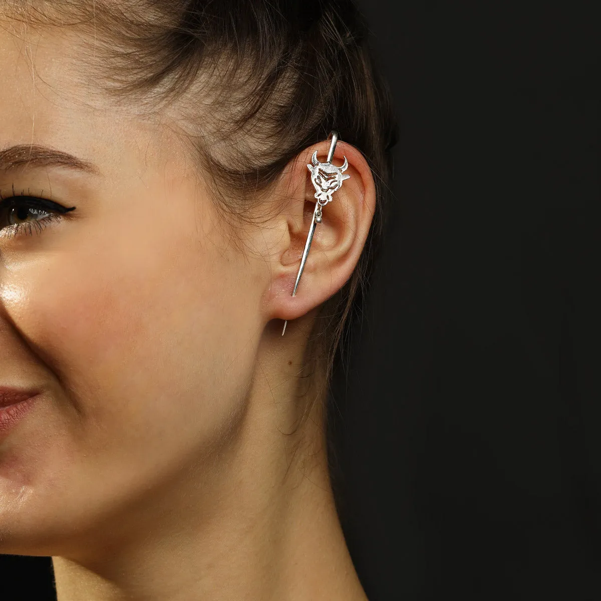 Bull Handcrafted Sterling Silver Ear-cuff