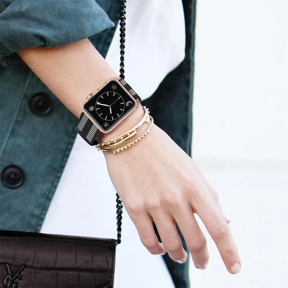 CASETIFY Apple Watch Band Nylon Fabric All Series 38-41mm Black Stripes  (Apple Watch sold separately)