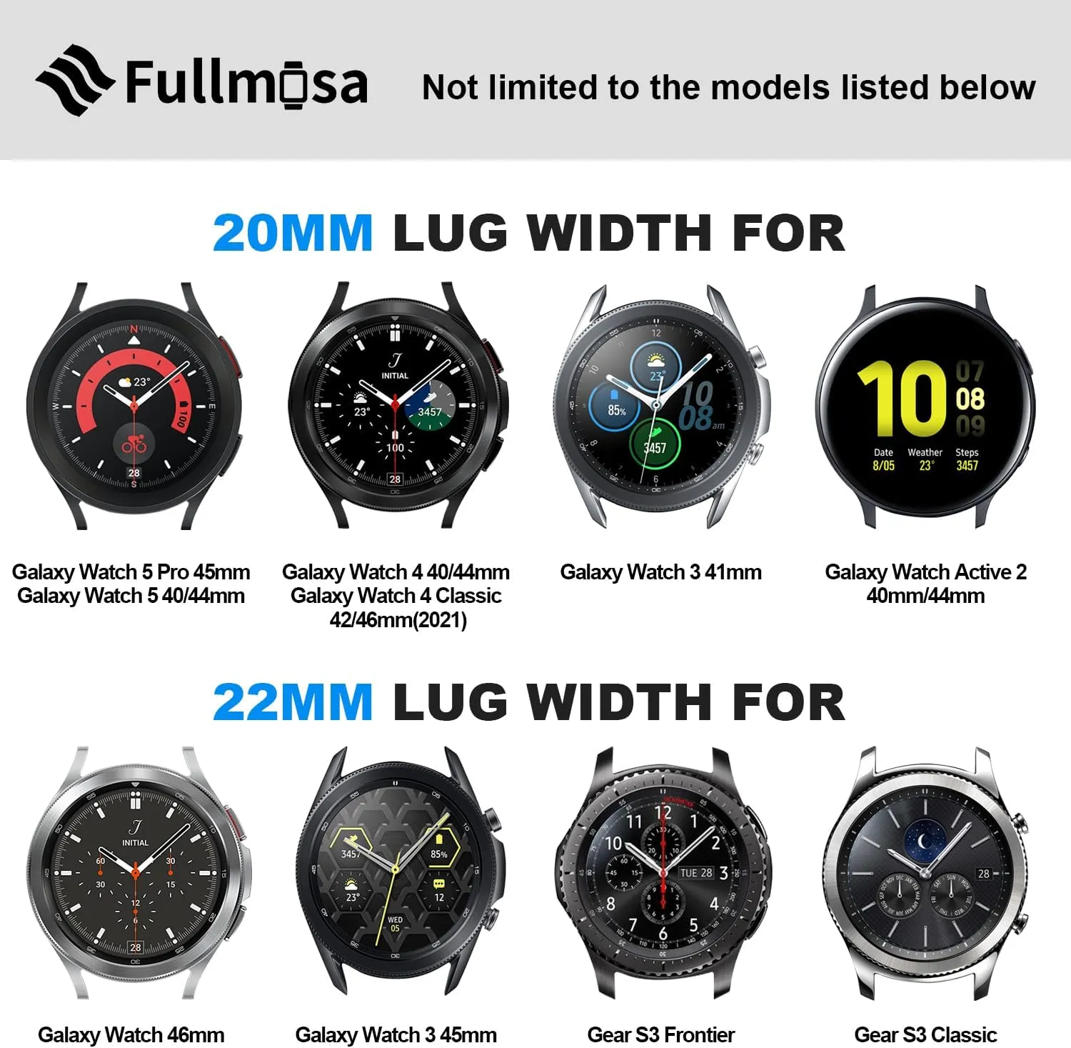 Fullmosa 18mm 20mm 22mm Stainless Steel Watch Band, Mesh Loop Magnetic Clasp Watch Strap Compatible with Garmin Vivoactive 4S/Vivomove 3S, Samsung Galaxy Watch 5 40mm 44mm