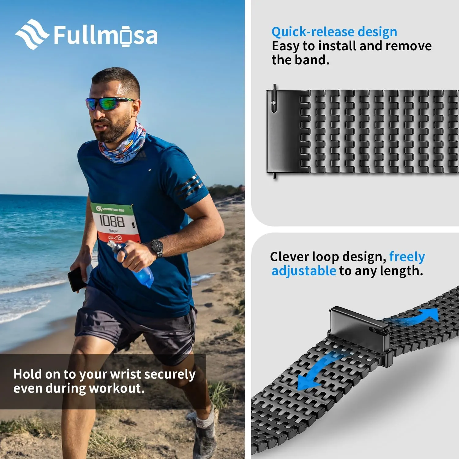 Fullmosa 18mm 20mm 22mm Stainless Steel Watch Band, Mesh Loop Magnetic Clasp Watch Strap Compatible with Garmin Vivoactive 4S/Vivomove 3S, Samsung Galaxy Watch 5 40mm 44mm