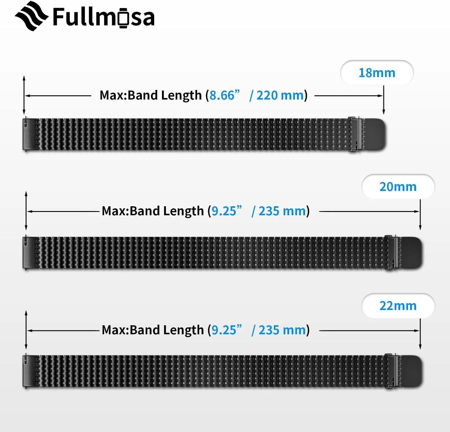 Fullmosa 18mm 20mm 22mm Stainless Steel Watch Band, Mesh Loop Magnetic Clasp Watch Strap Compatible with Garmin Vivoactive 4S/Vivomove 3S, Samsung Galaxy Watch 5 40mm 44mm