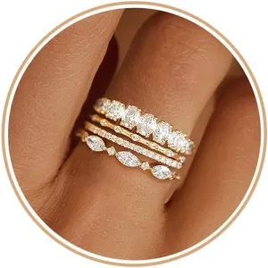 Gold Rings for Women Non Tarnish 14k Gold Plated Dainty Stackable Cubic Zirconia Thumb Stacking Wedding Bands for Women Eternity Promise Engagement Ring Set Jewelry Gift Size 6-10