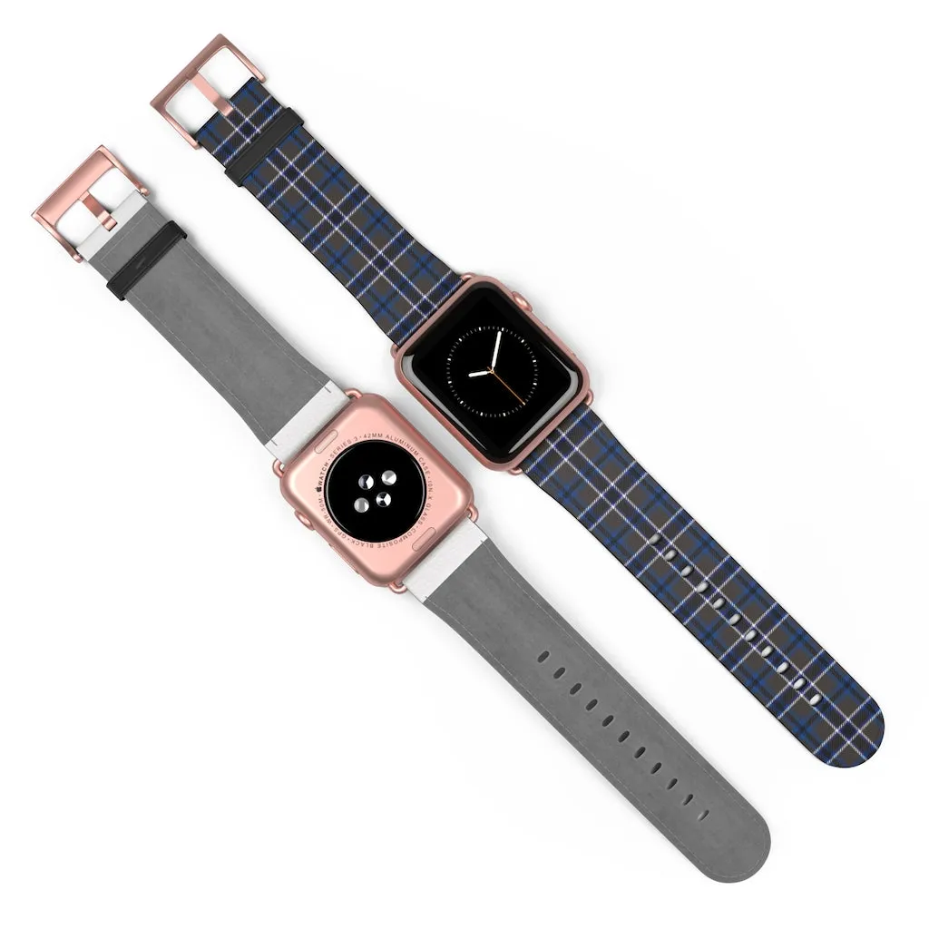 Grey Blue Tartan plaid Apple Watch Band