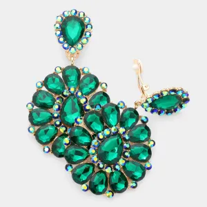 iLLASPARKZ Crystal Teardrop Cluster Statement Clip on Earrings