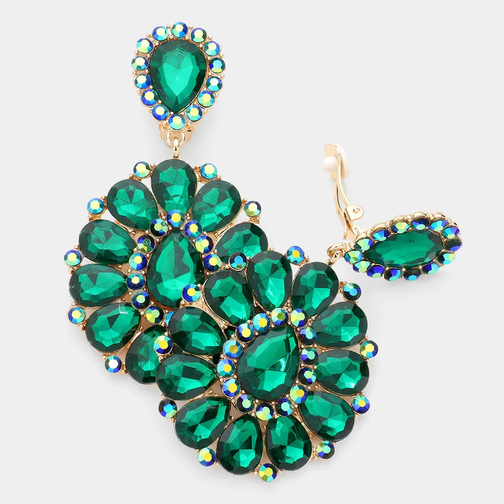 iLLASPARKZ Crystal Teardrop Cluster Statement Clip on Earrings