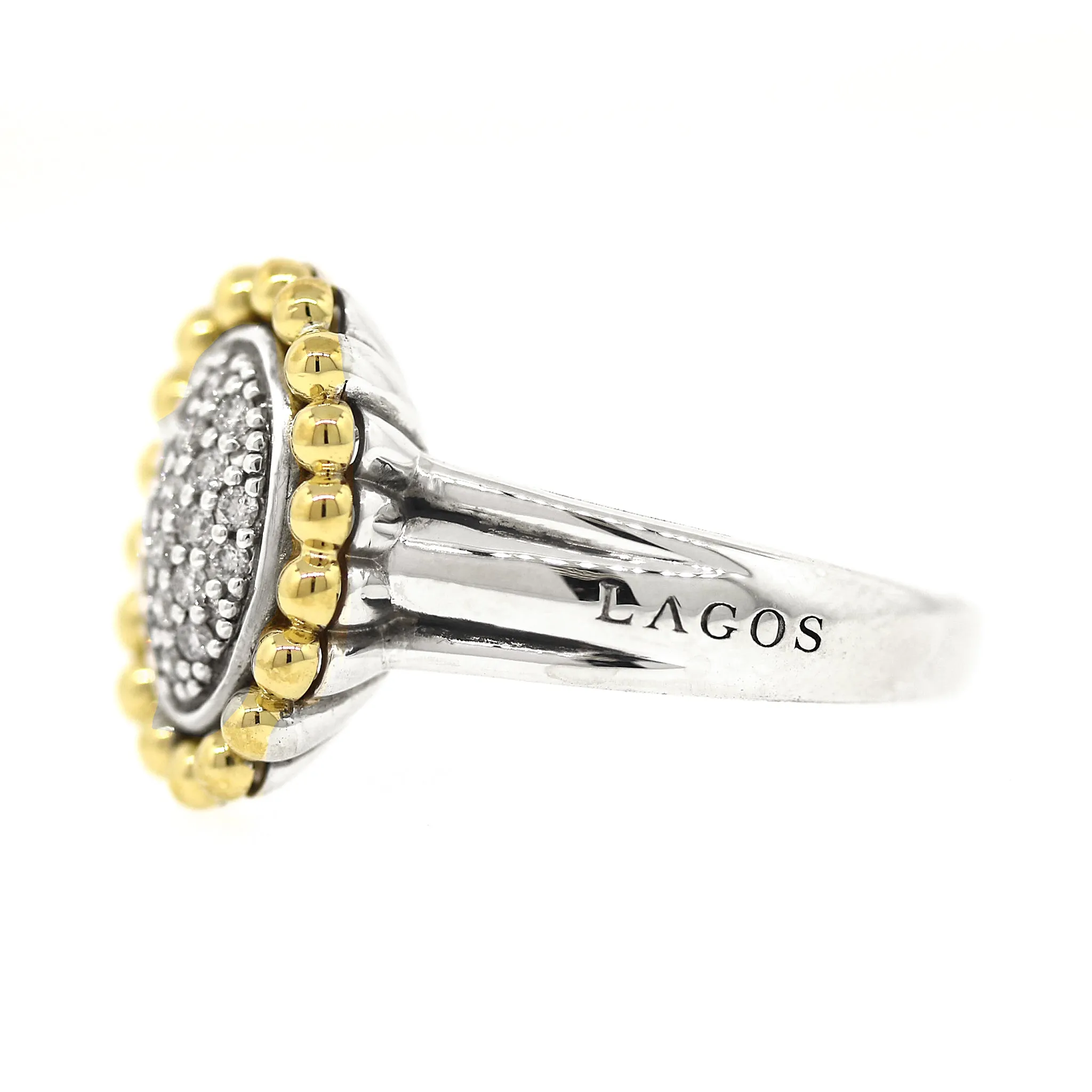Lagos Pave Diamond Ring, Silver and 18k Yellow Gold