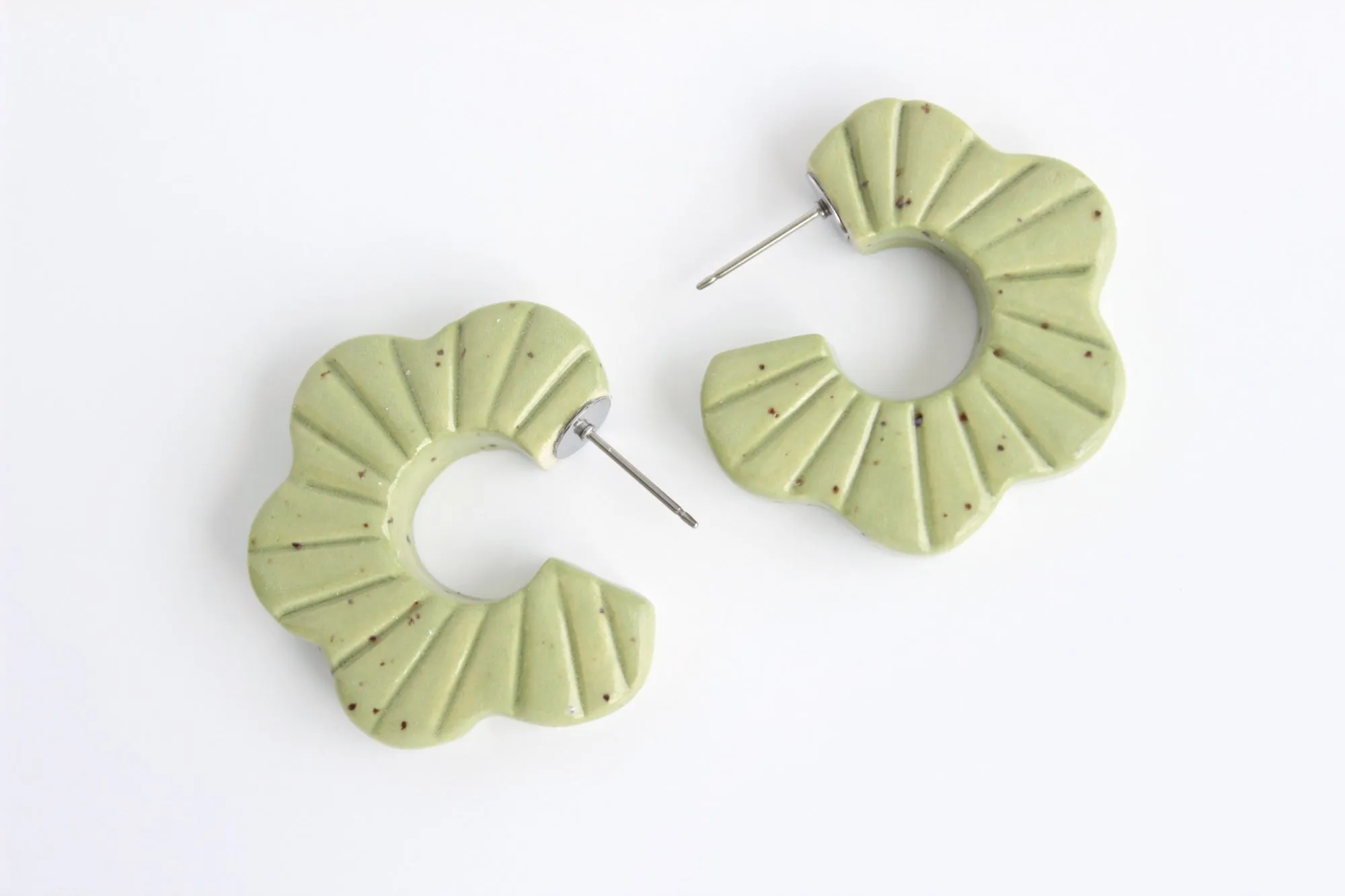 Large Sage Sunburst Flower Hoop Earrings