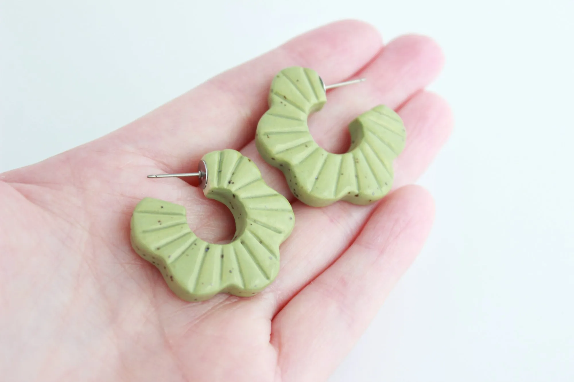 Large Sage Sunburst Flower Hoop Earrings