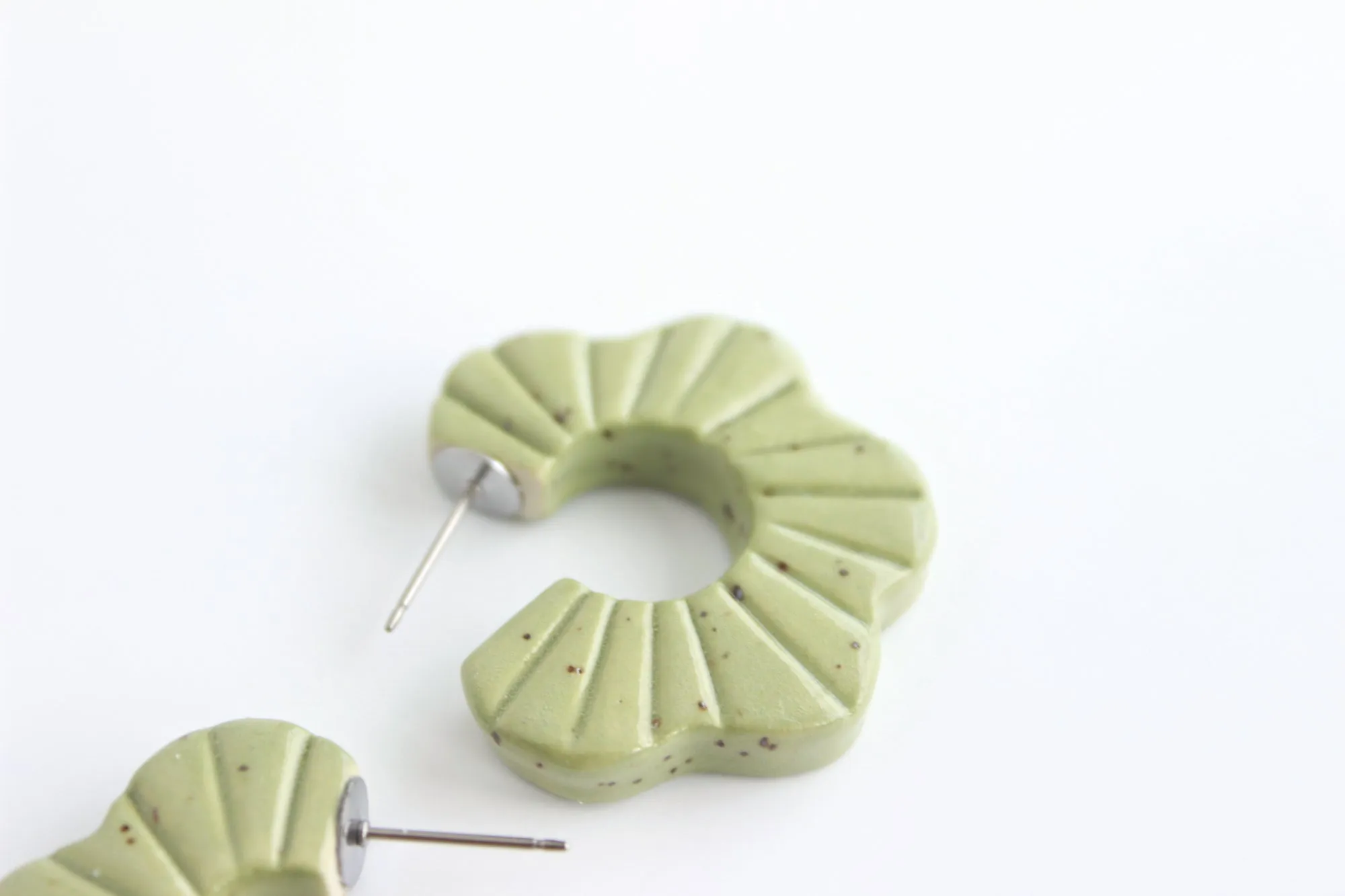 Large Sage Sunburst Flower Hoop Earrings