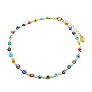 Multicolour Evil Eye Charm Freshwater Pearl Choker
