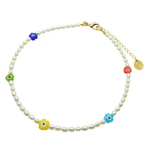 Multicolour Evil Eye Flower Charm Freshwater Pearl Choker