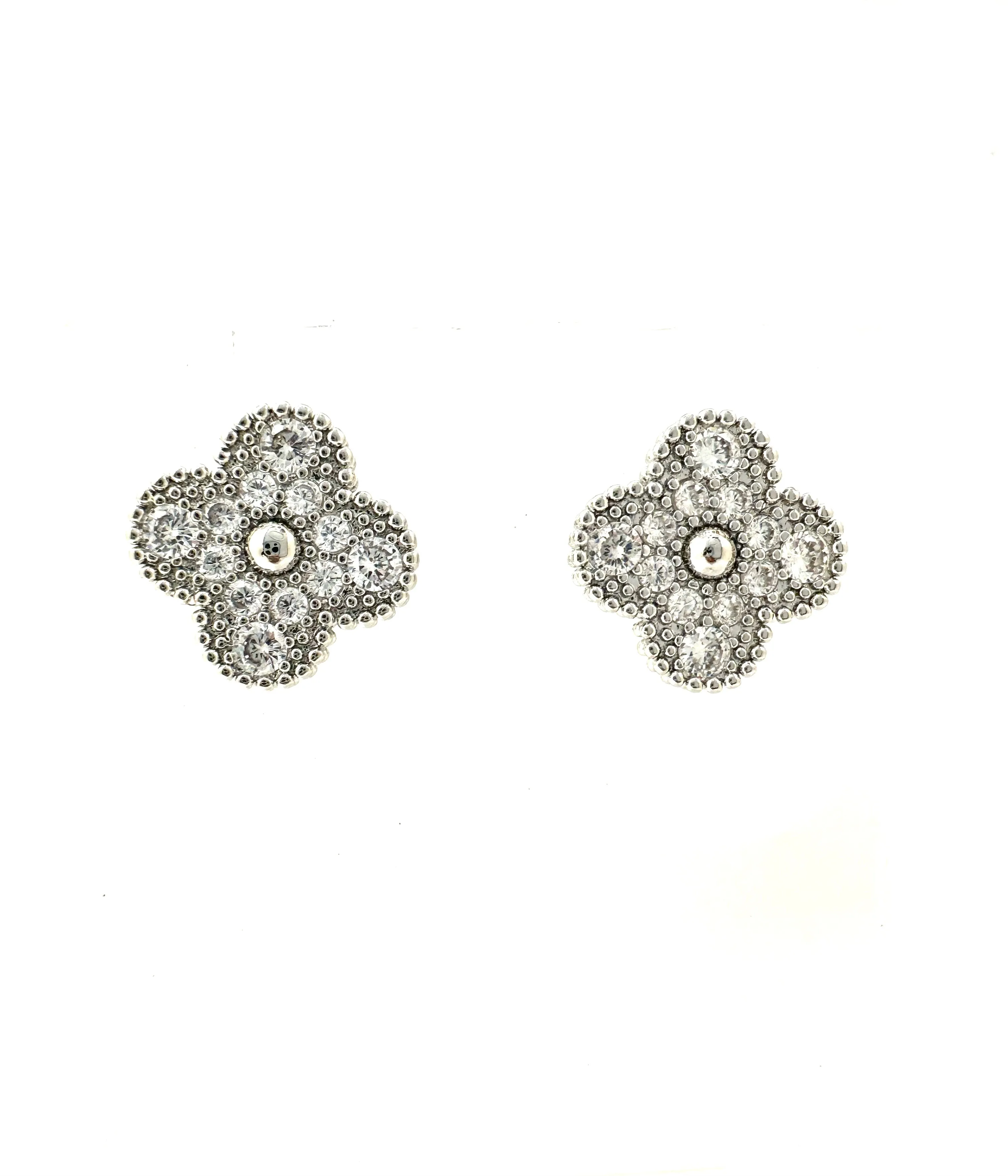 Pave Clover Post Earrings
