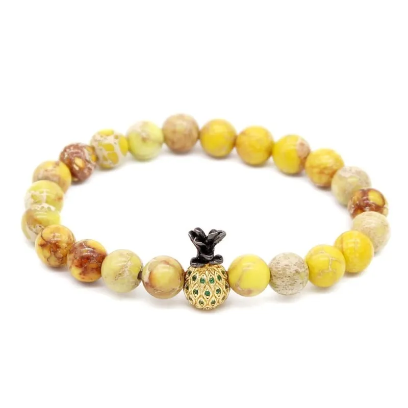 Pineapple Charm Black And White Beads Couple Bracelets