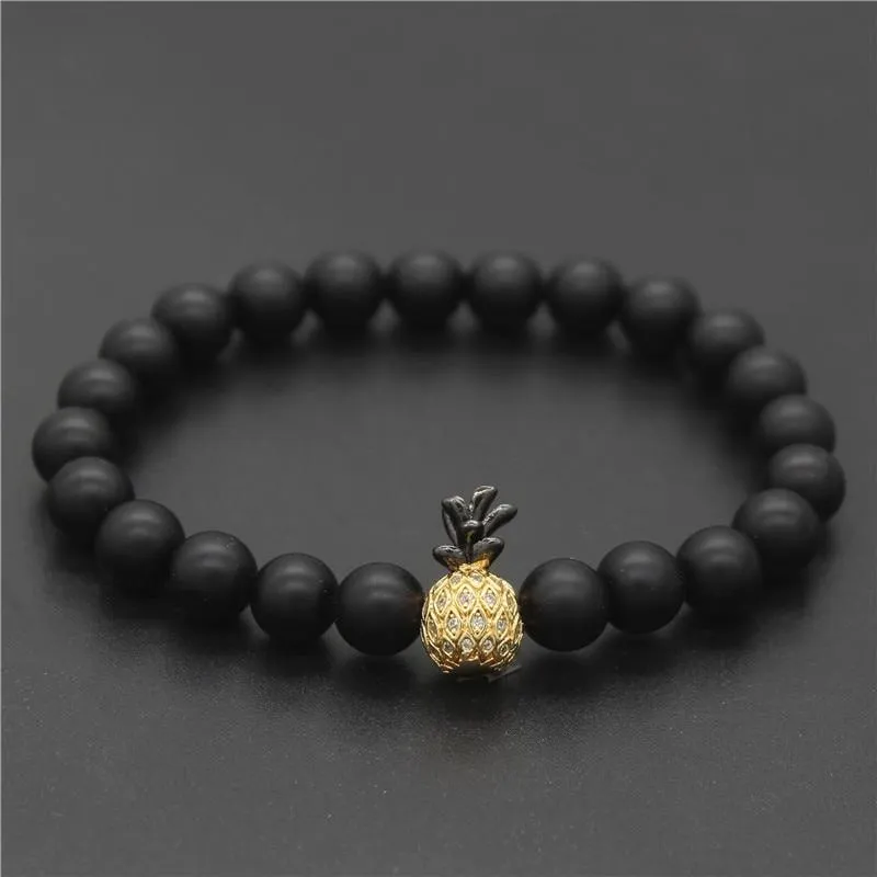 Pineapple Charm Black And White Beads Couple Bracelets