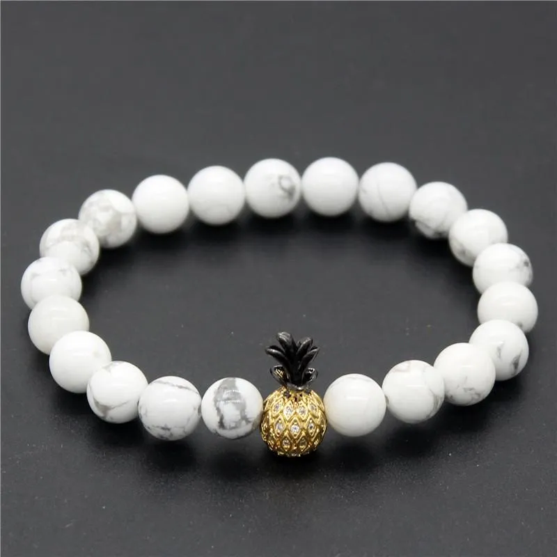 Pineapple Charm Black And White Beads Couple Bracelets