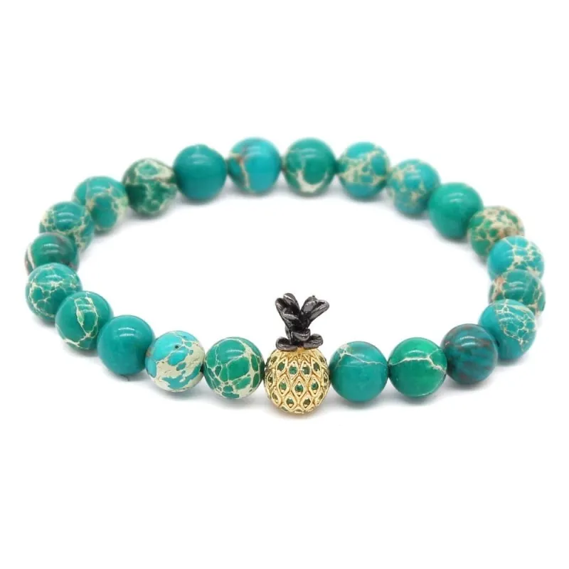 Pineapple Charm Black And White Beads Couple Bracelets