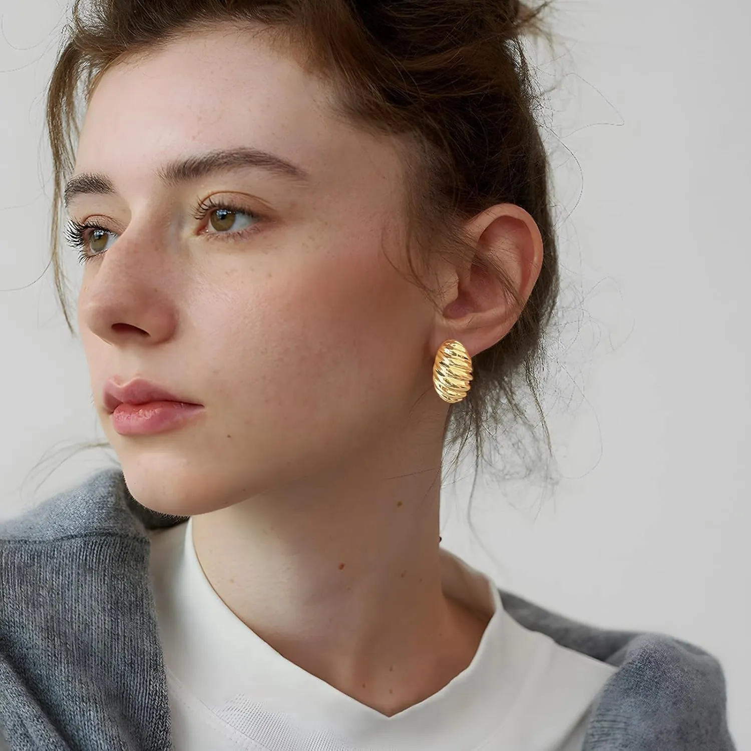 Polished Twisted Stud Earrings for Women Gold Silver Chunky Studs Earrings for Birthday Jewelry