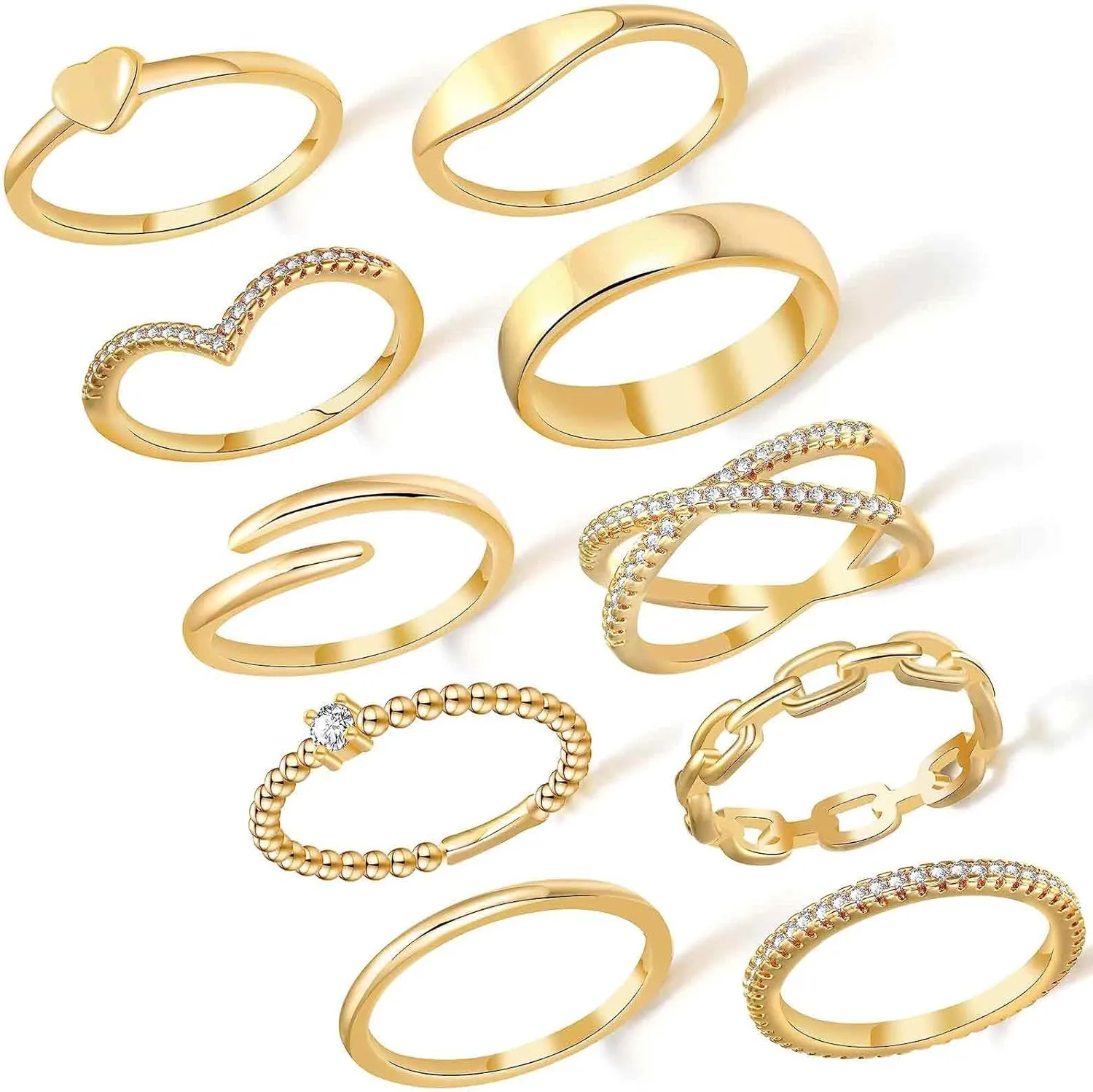 Rings for Women - Comfort Fit with Gold Rings Set - Elegant 14k Gold Plated Dainty Stacking Cubic Zirconia Thumb Rings Set Jewelry Size 6-10