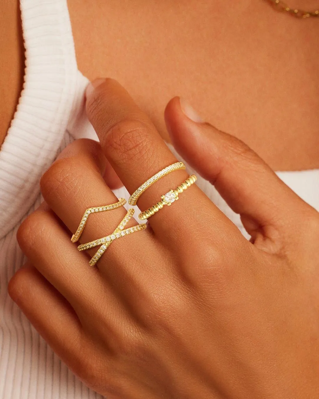 Rings for Women - Comfort Fit with Gold Rings Set - Elegant 14k Gold Plated Dainty Stacking Cubic Zirconia Thumb Rings Set Jewelry Size 6-10