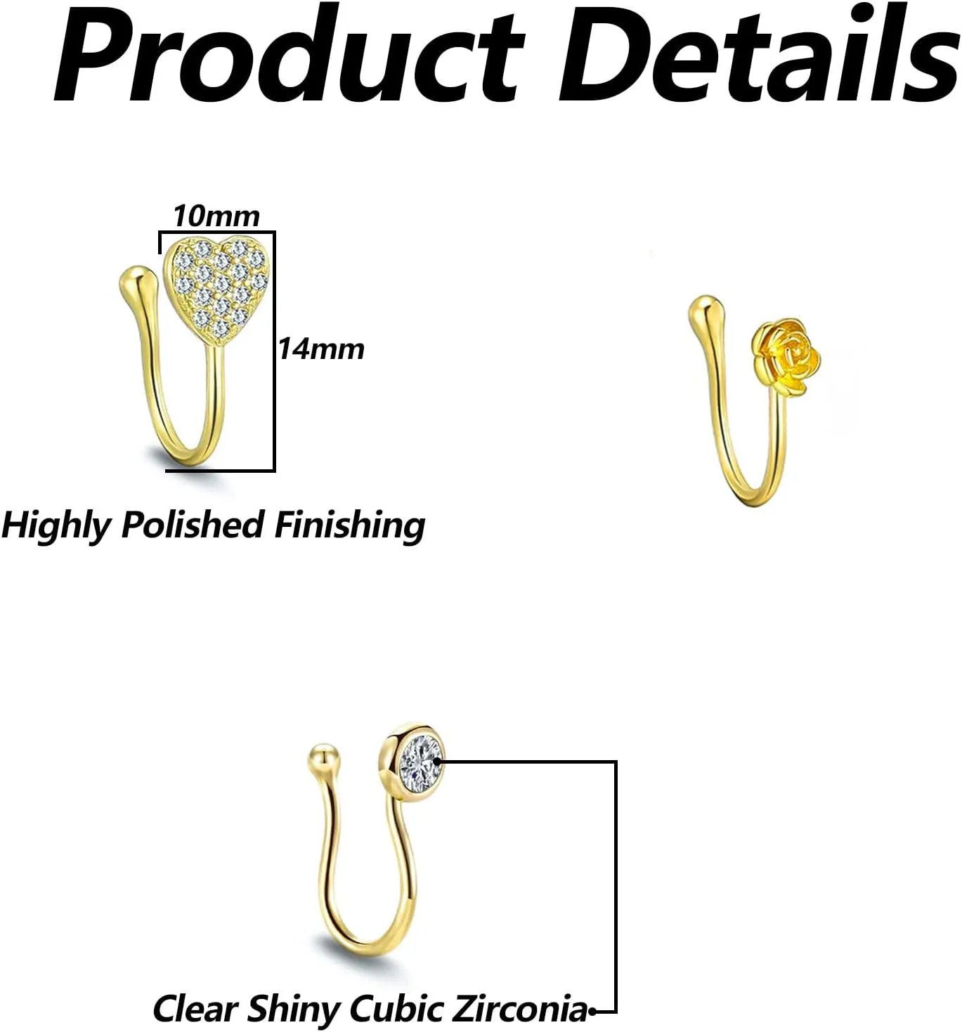 SEENI Fake Nose Ring Ear Cuff Clip on Helix Cartilage Earring Non Piercing Faux Nose Cuffs for Non Pierced Nose Fake Septum Nose Rings For Women Girls