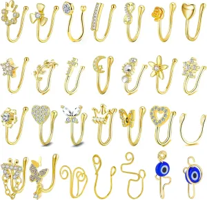 SEENI Fake Nose Ring Ear Cuff Clip on Helix Cartilage Earring Non Piercing Faux Nose Cuffs for Non Pierced Nose Fake Septum Nose Rings For Women Girls