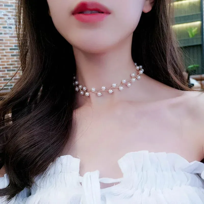 Short Necklace Imitation Pearl Jewelry Choker