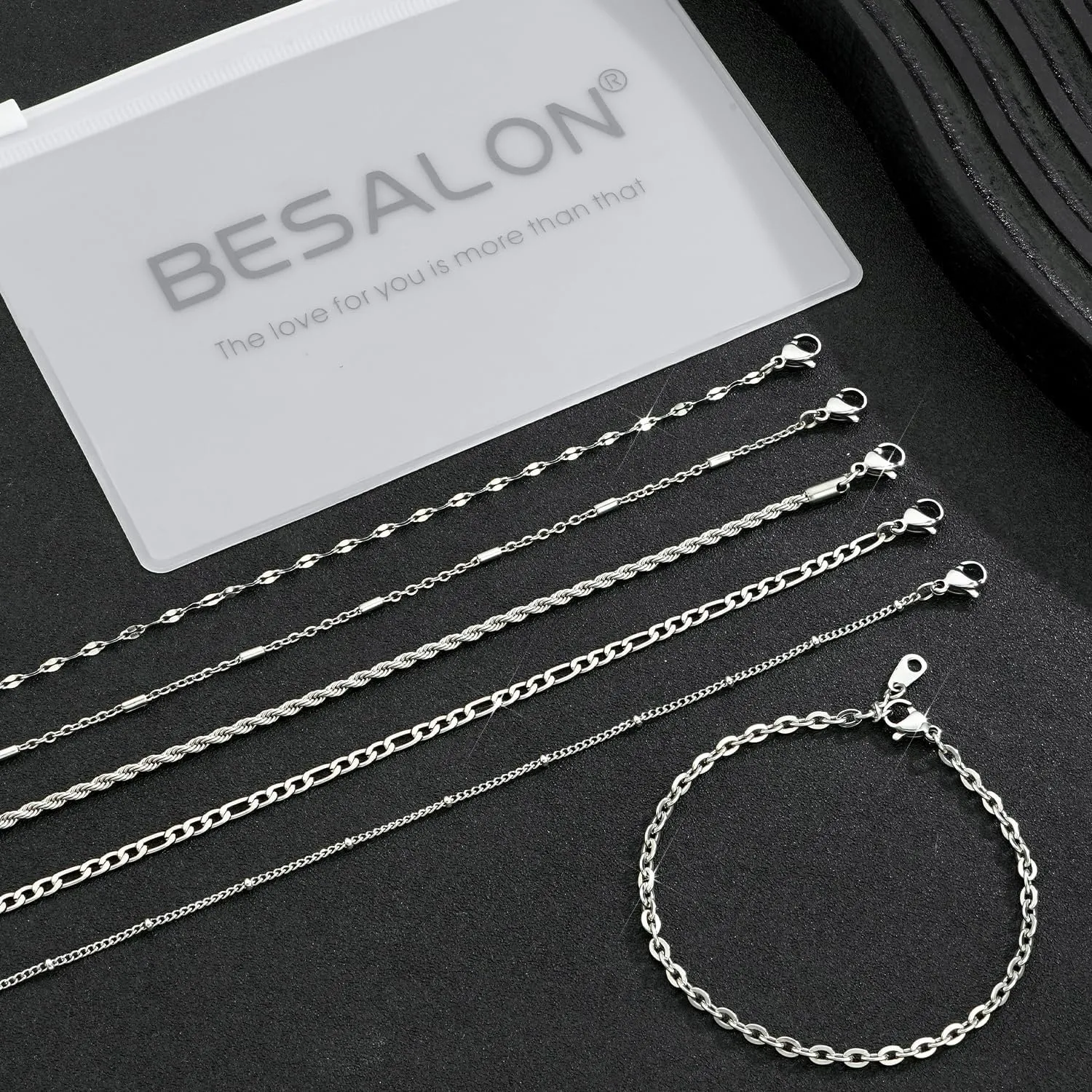 Silver Chain Bracelet for Men Women,6 Pcs Stainless Steel Bracelet for Men Metal Bracelets Set 6.0''6.8''7.5" 8.0" 8.5" Men Silver Jewelry Gifts for Women Men