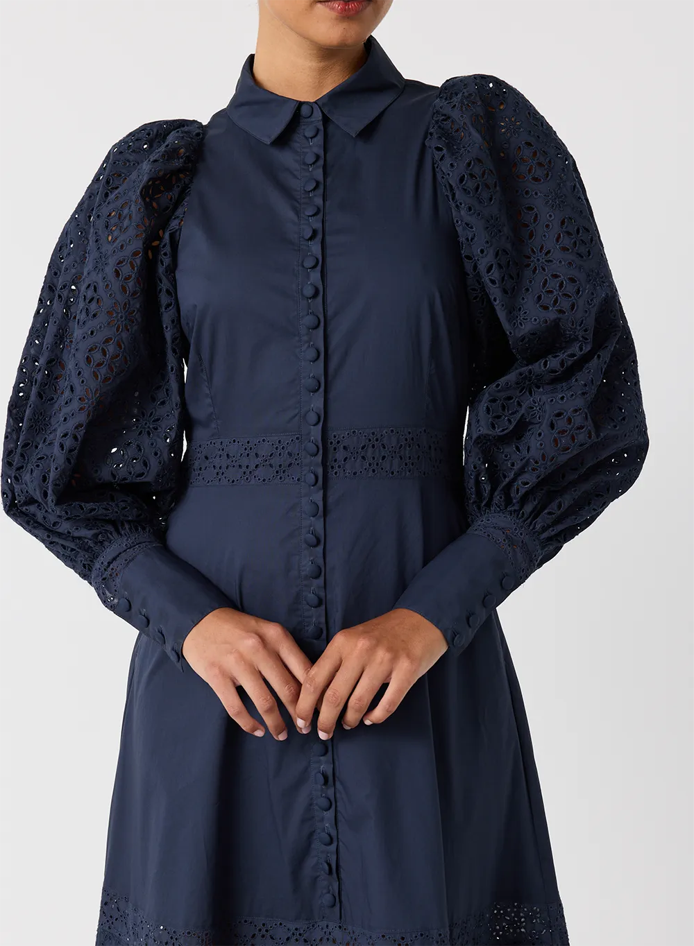 Vivie Organic Cotton Broderie Maxi Shirt Dress