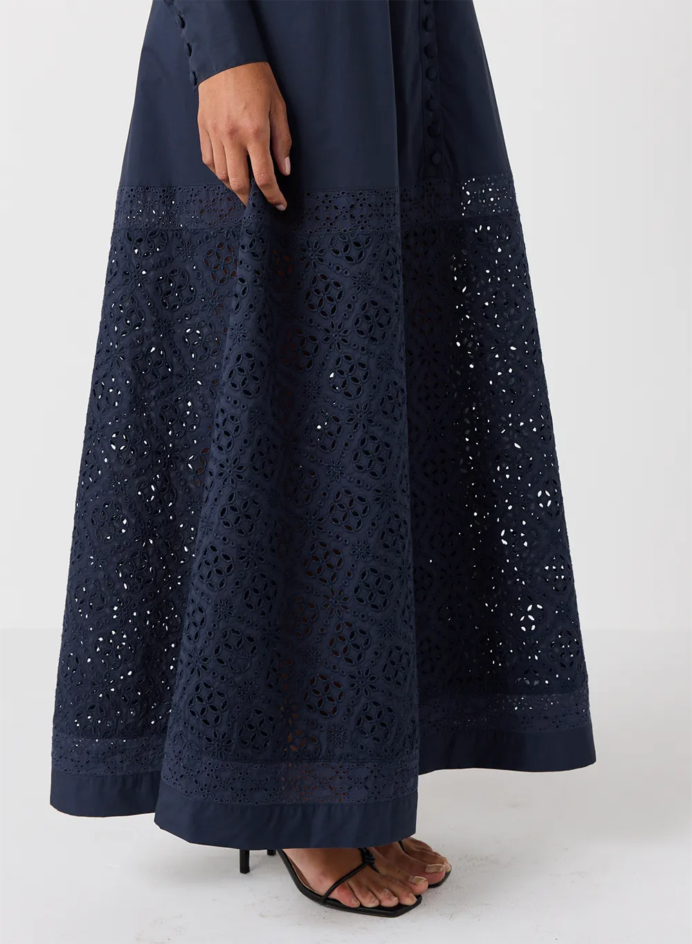 Vivie Organic Cotton Broderie Maxi Shirt Dress