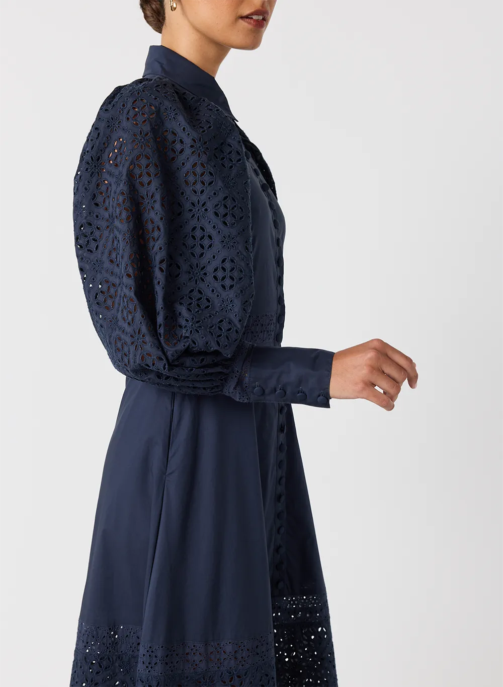 Vivie Organic Cotton Broderie Maxi Shirt Dress