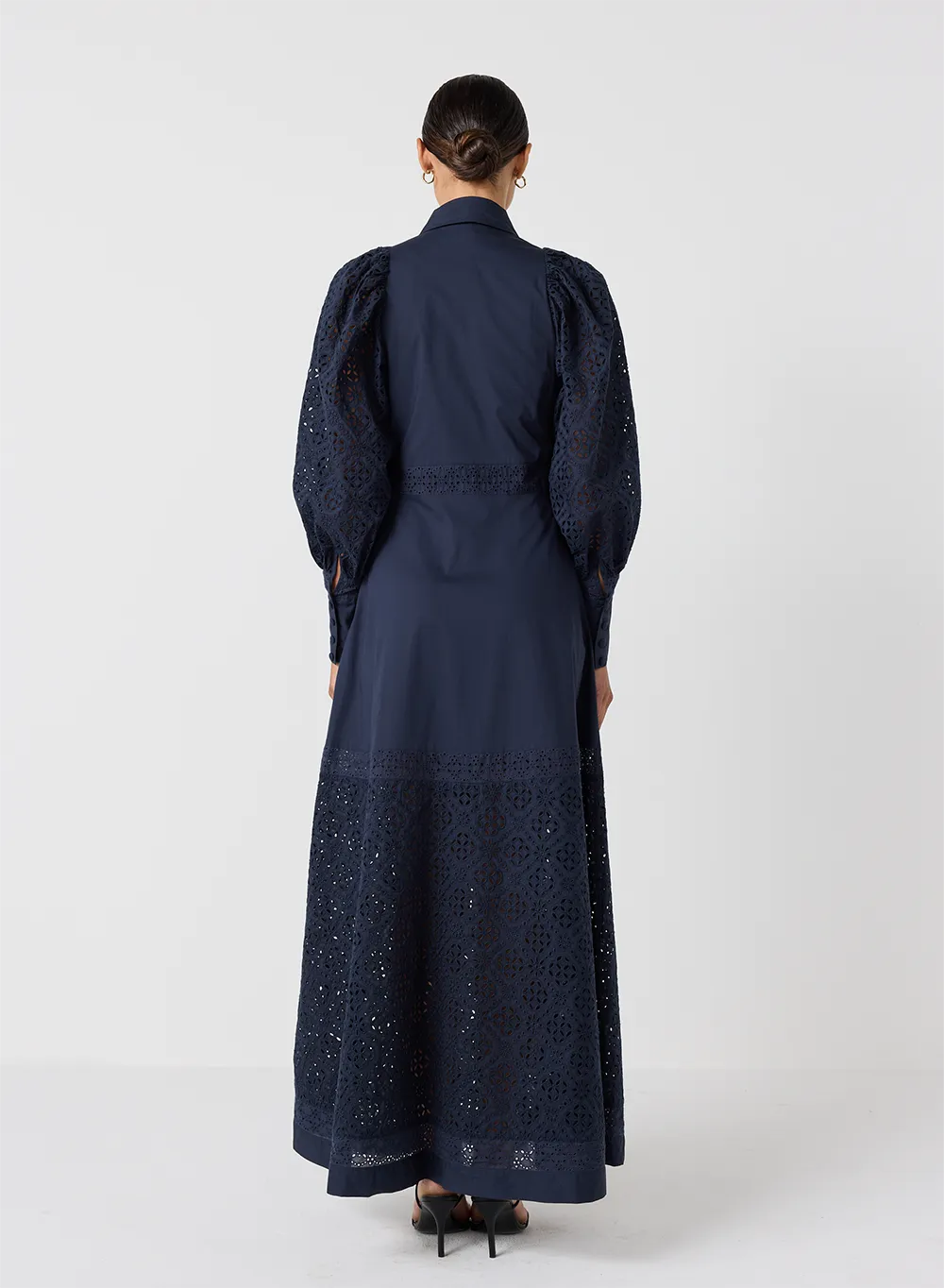 Vivie Organic Cotton Broderie Maxi Shirt Dress